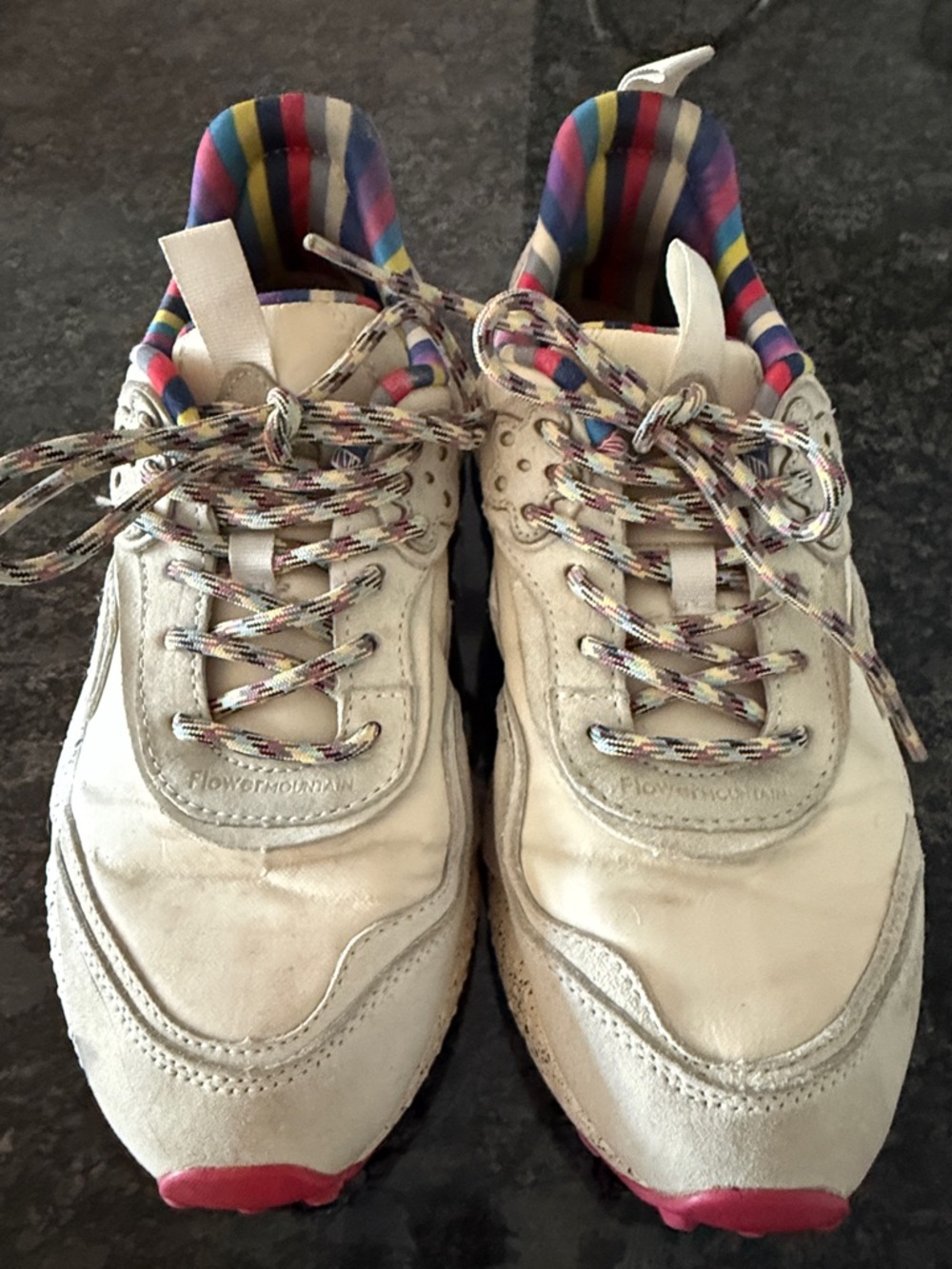 Cream Sneakers with Rainbow Stripe Lining